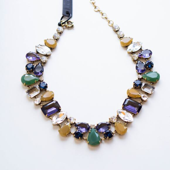 J.Crew Crystal Melange Statement Necklace Multicolor Blue Green - Picture 2 of 5